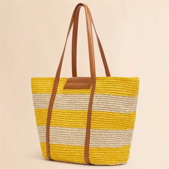 Marni Medium Raffia Trunkaroo Beach Bag, Natural/Dark Lemon